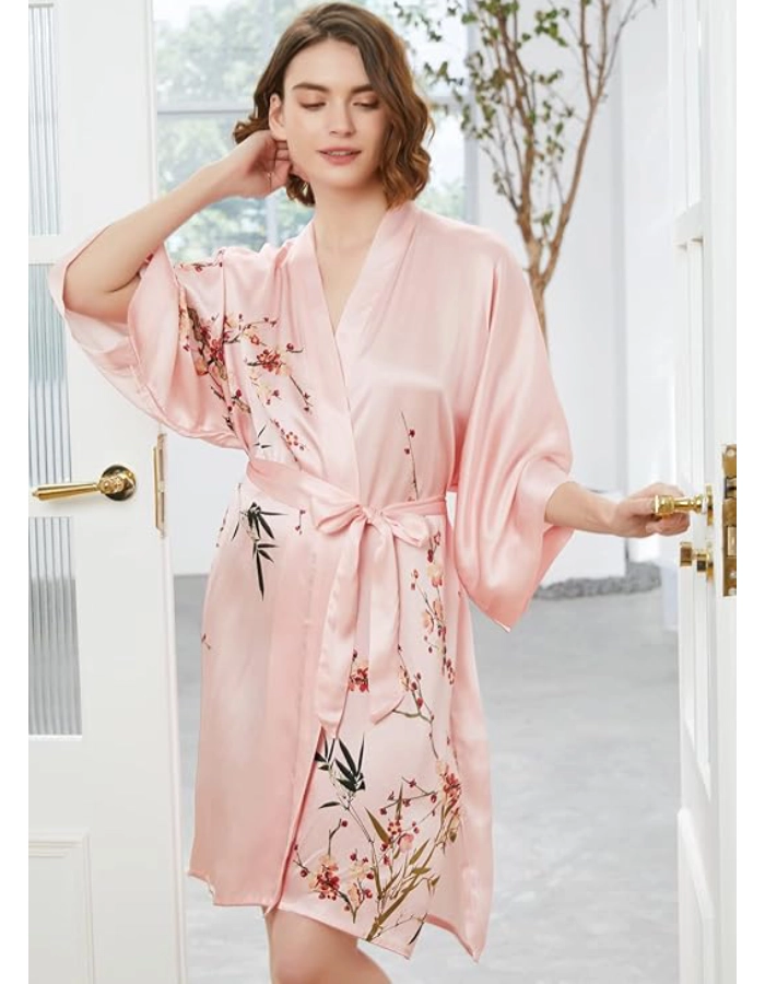 Déshabillé Kimono Femme Soie Rose