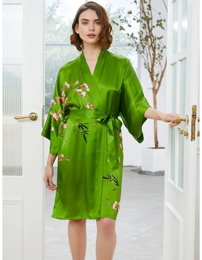 Déshabillé Kimono Femme Soie Vert