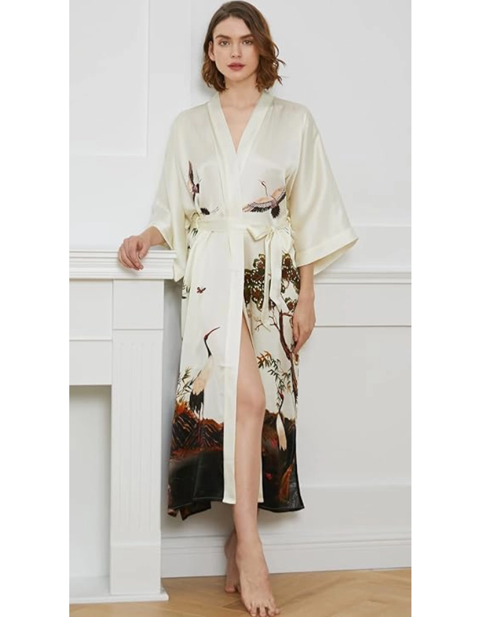Kimono Femme Soie Bio Blanc Ivoire