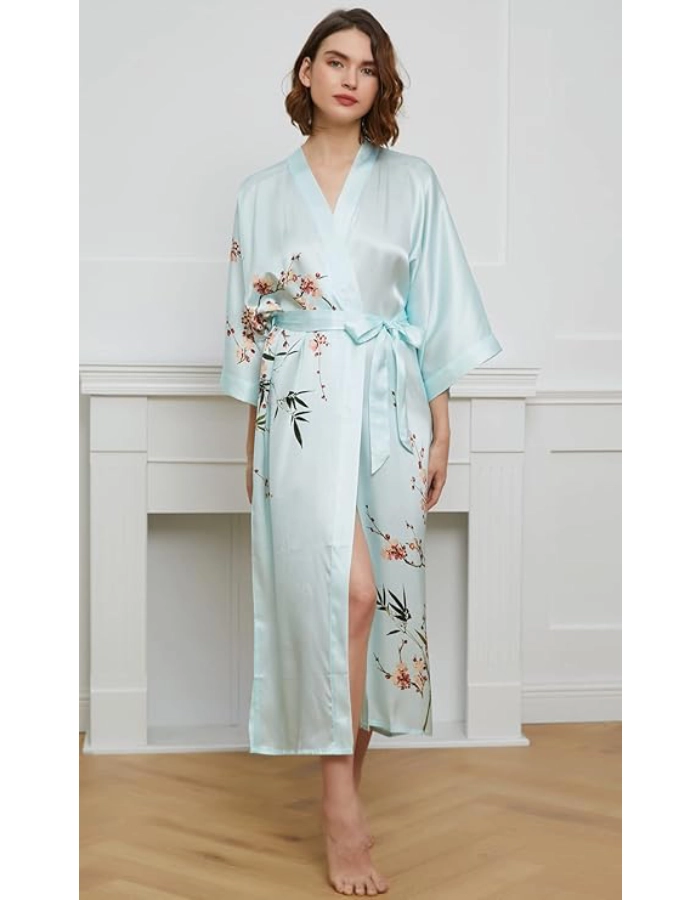Kimono Femme Soie Bio Bleu Clair