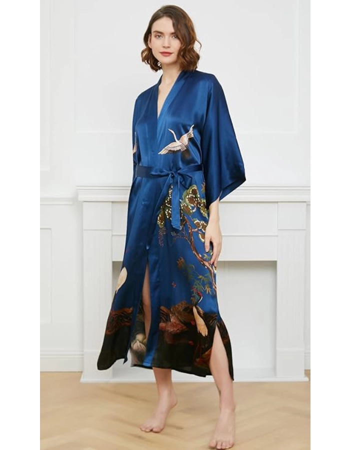 Kimono Femme Soie Bio Bleu Marine