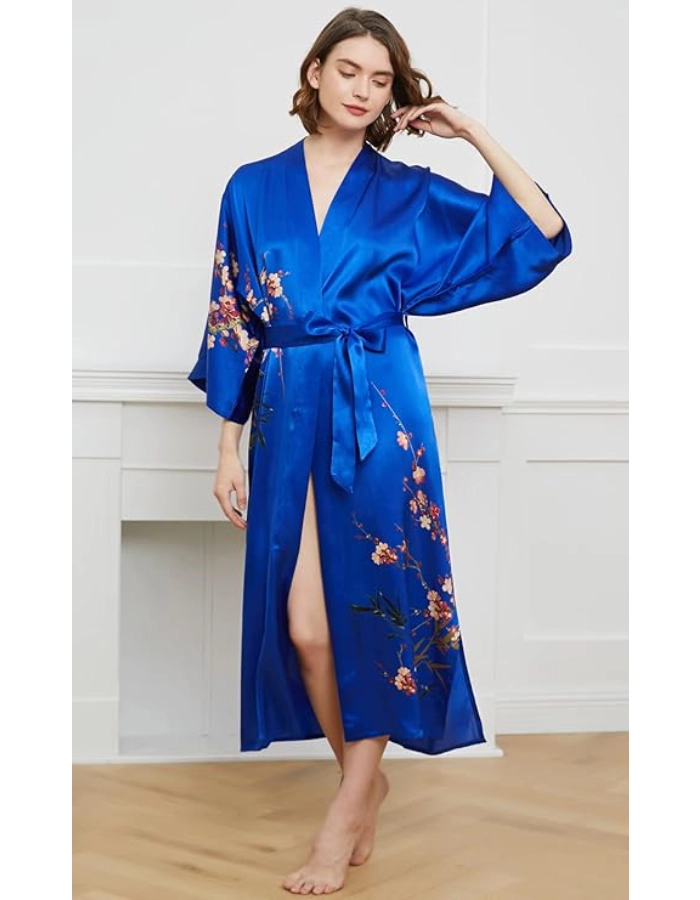 Kimono Femme Soie Bio Bleu Saphir