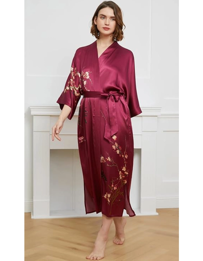 Kimono Femme Soie Bio Rouge Bordeau