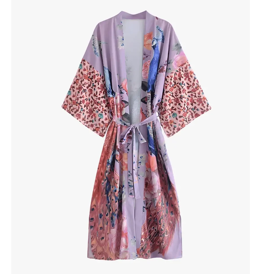 Kimono Fleuri Long Femme violet