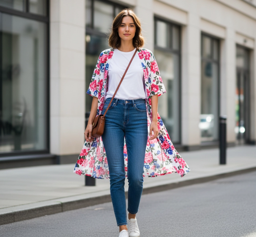 Kimono Fleuri Femme look casual de jour