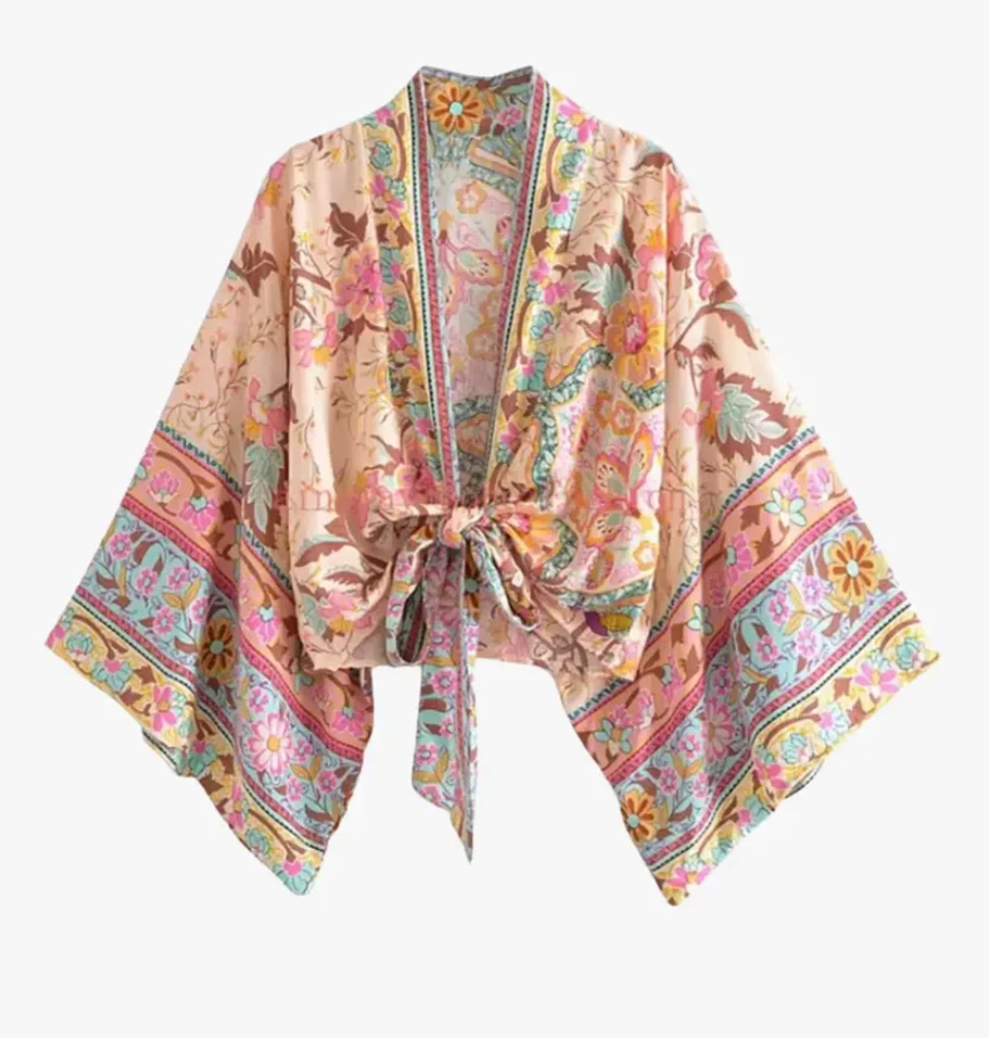 Kimono Plage Court Femme rose pâle