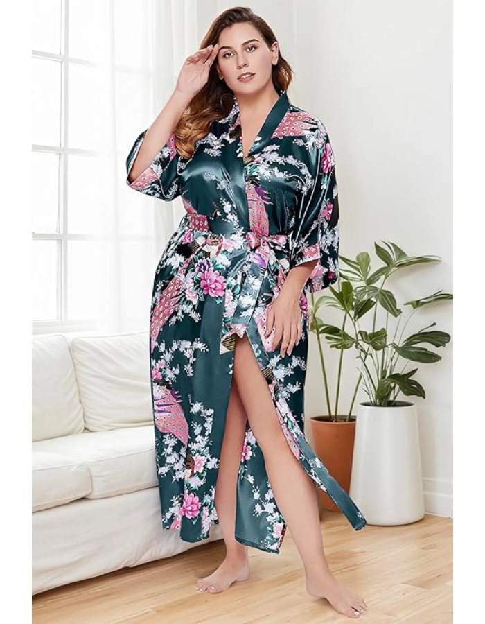 Peignoir Kimono Femme Bleu Noir
