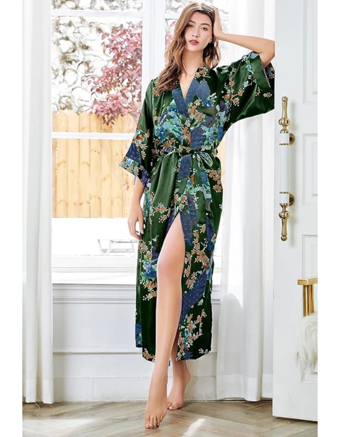 Peignoir Kimono Femme Vert Bronze