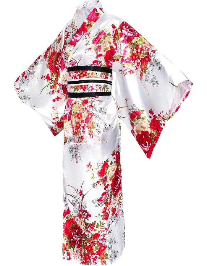 Yukata Femme Blanc Masque Eventail Pliant Chaussettes Epingle à Cheveux