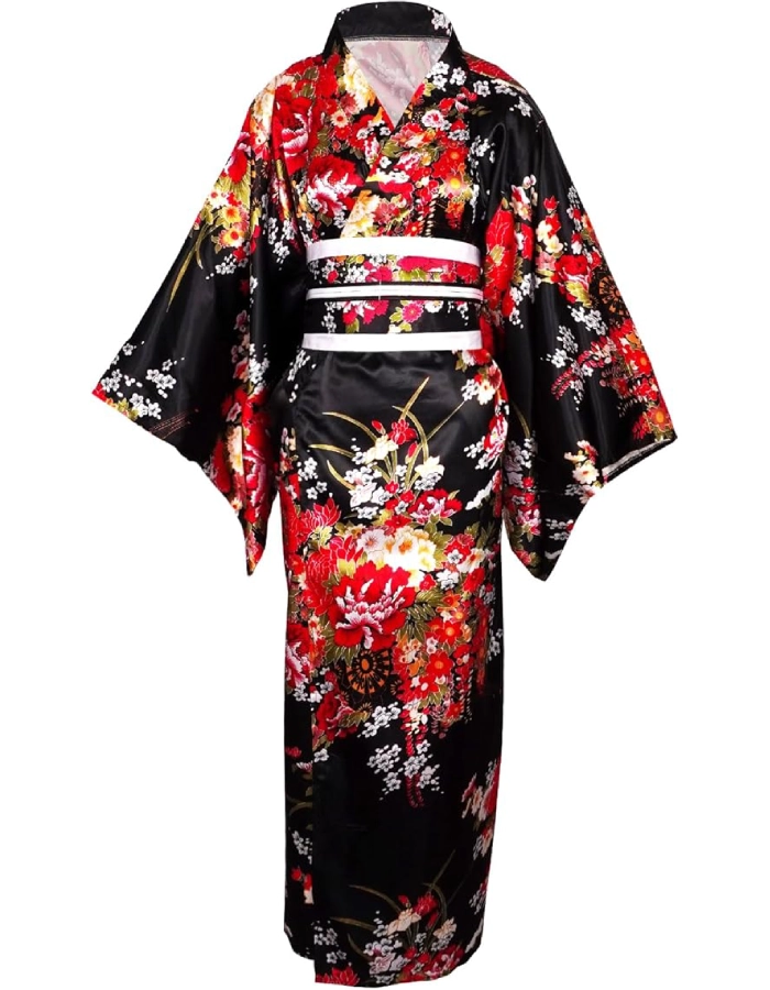 Yukata Femme Noir Masque Eventail Pliant Chaussettes Epingle à Cheveux