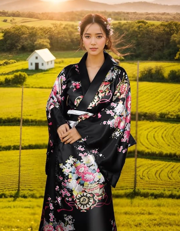 Yukata Femme Robe Noir