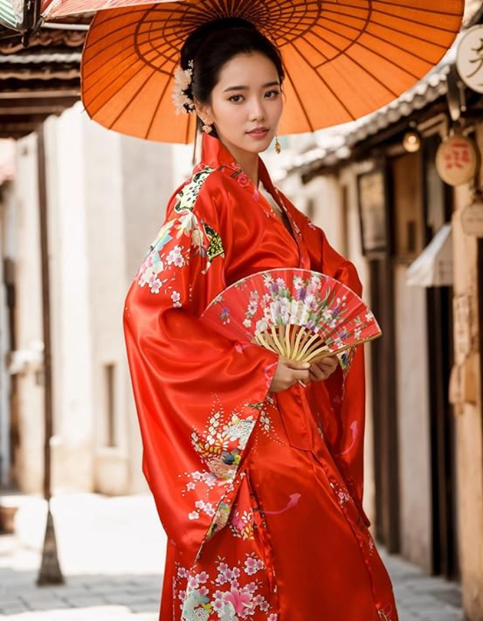 Yukata Femme Robe Rouge Blossom