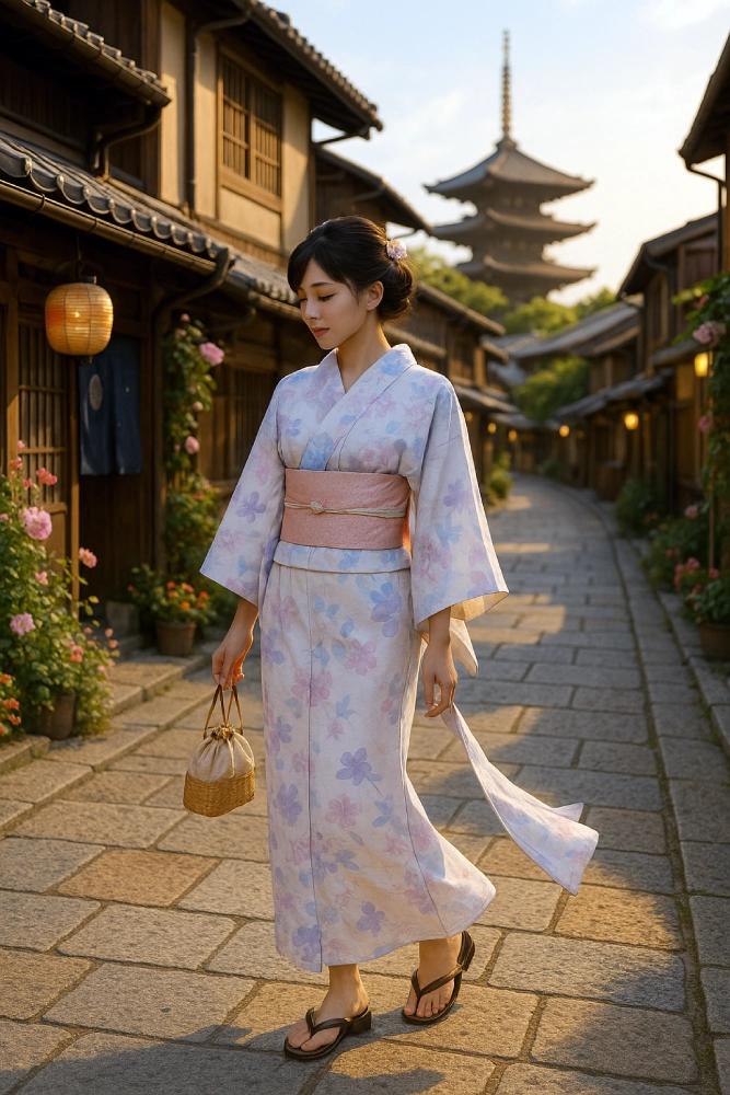 femme japonaise en yukata traditionnel